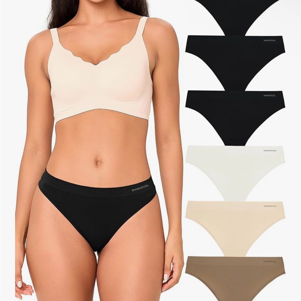 Bamboo Seamless Women's thong Set - Black, Cream, peach